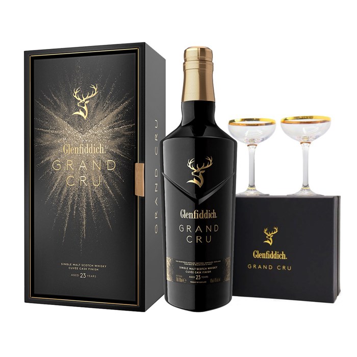 View Glenfiddich Grand Cru 23 Year Old With 2 Gift Boxed Branded Glasses
