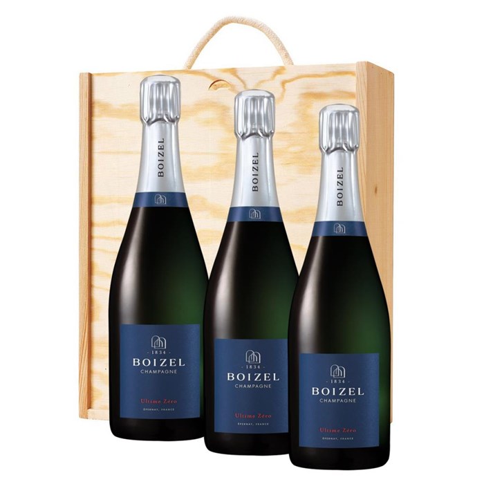 View 3 x Boizel Ultime Brut Nature 75cl In A Pine Wooden Gift Box