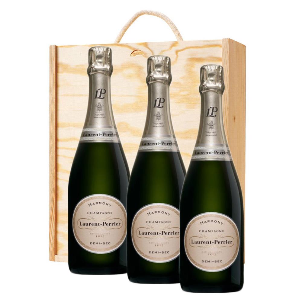 3 x Laurent Perrier DemiSec Champagne 75cl In A Pine