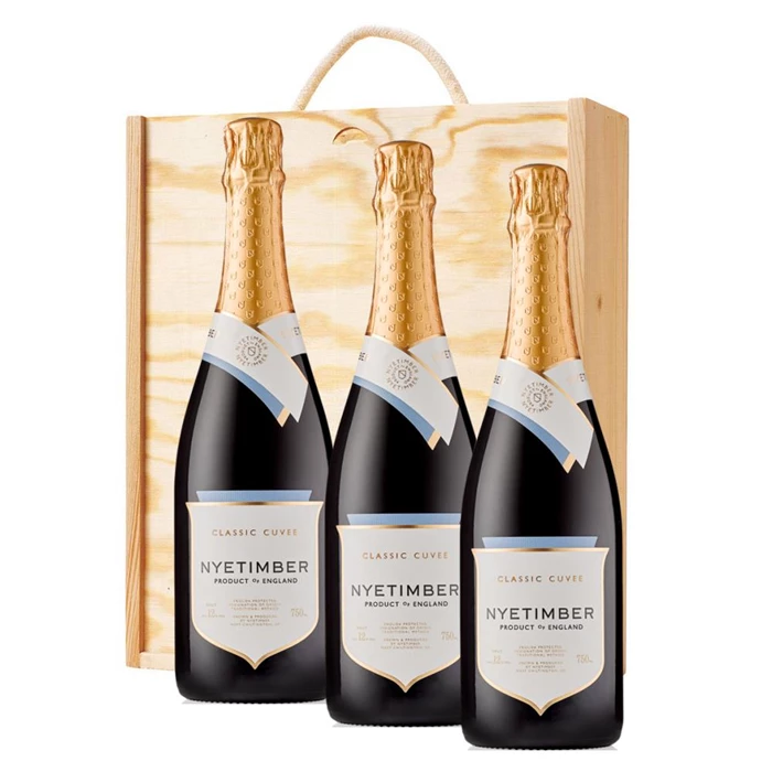 View 3 x Nyetimber Classic Cuvee English Sparkling 75cl In A Pine Wooden Gift Box