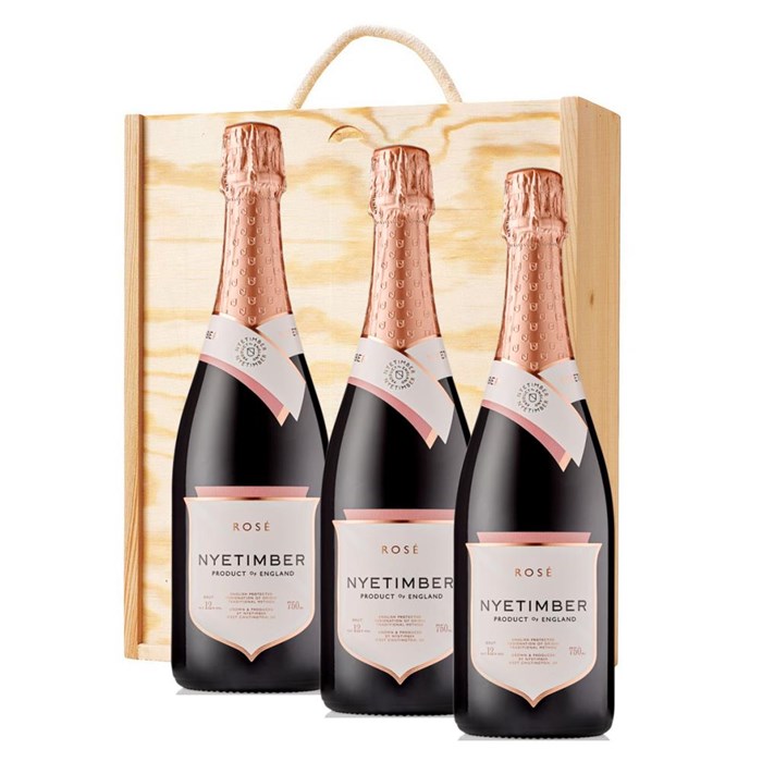 View 3 x Nyetimber Rose English Sparkling Wine 75cl In A Pine Wooden Gift Box