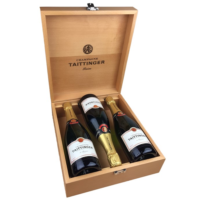 View 3 x Taittinger Brut NV 75cl Champagne in Taittinger Treble Gift Box