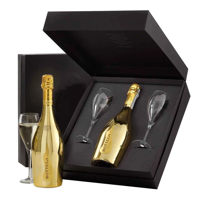 View Bottega Gold Prosecco Black Gift Set with 2 Glasses 75cl
