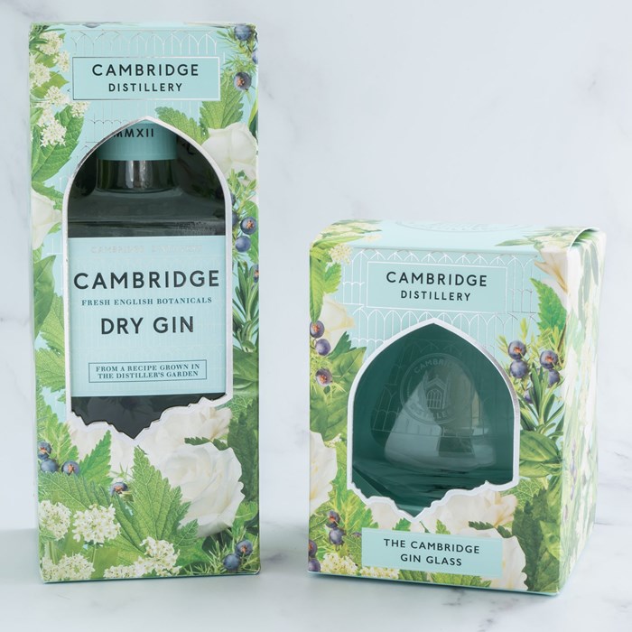View Cambridge Dry Gin 70cl Gift Boxed and a Gift Boxed Cambridge Gin Glass