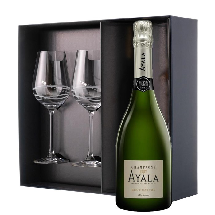 View Ayala Brut Nature Champagne 75cl And Venezia Glasses Gift Box Set