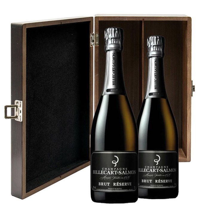 View Billecart Salmon Le Reserve Champagne 75cl Twin Luxury Elm Wood Gift Box (2x75cl)