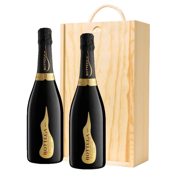 View Bottega Vino dei Poeti Prosecco 75cl Twin Pine Wooden Gift Box (2x75cl)
