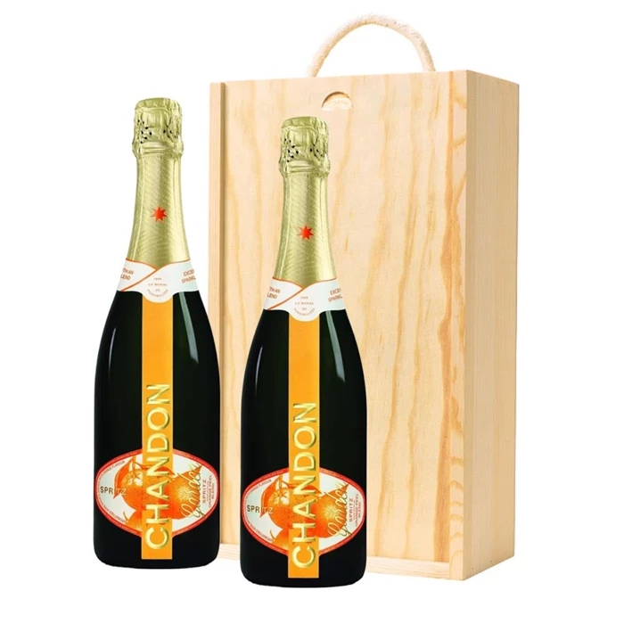 View Chandon Garden Spritz Sparkling Wine 75cl Twin Pine Wooden Gift Box (2x75cl)