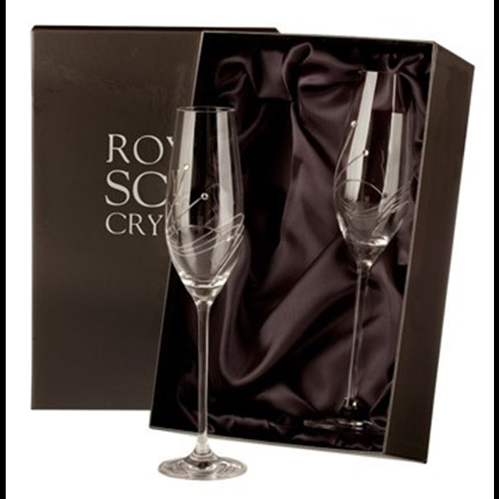 View Diamante - 2 Crystal Champagne Flutes (Presentation Boxed) | Royal Scot Crystal