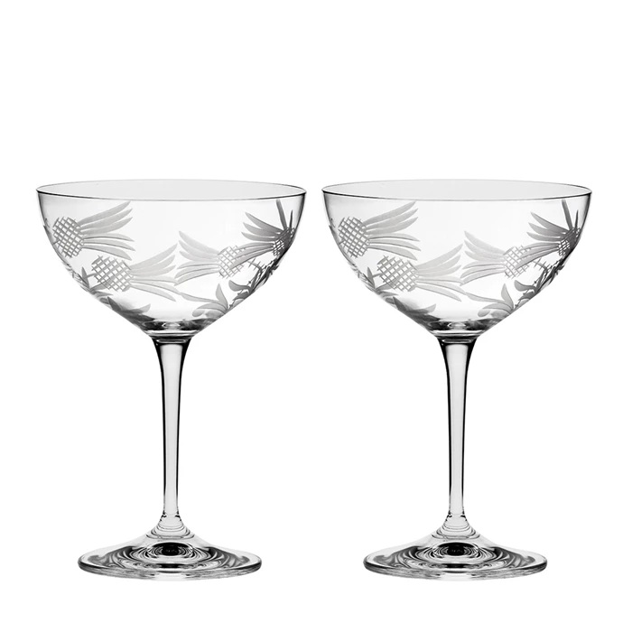 View Flower of Scotland 2 Saucer Champagne Coupe Glass 155mm (Gift Boxed) Royal Scot Crystal