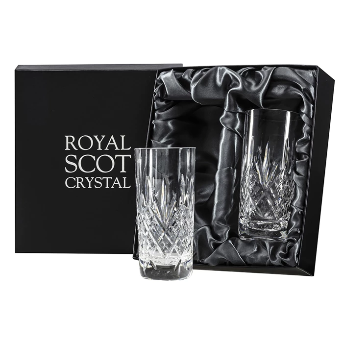 View Glencoe 2 Crystal Tall Tumblers (Highballs) 150 mm (Presentation Boxed) Royal Scot Crystal