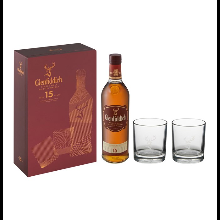 View Glenfiddich 15 Year Old Whisky Gift Box with 2 Glasses