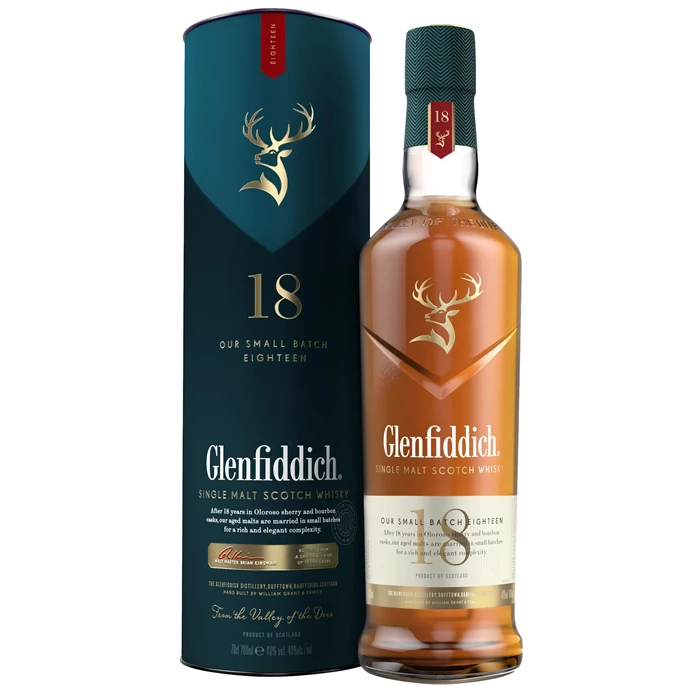View Glenfiddich 18 Year Old Single Malt Scotch Speyside Whisky 70cl