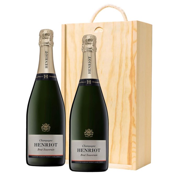 View Henriot Brut Souverain Champagne 75cl Twin Pine Wooden Gift Box (2x75cl)