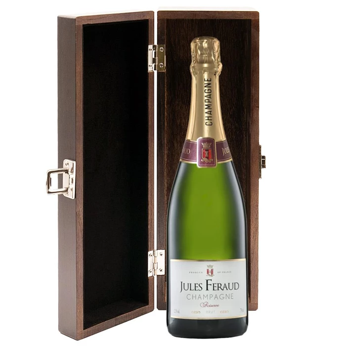 View Jules Feraud Brut Champagne 75cl in Luxury Elm Wood  Gift Box
