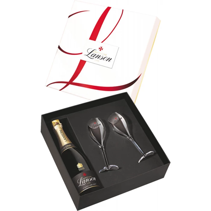 View Lanson Le Black Label 75cl Champagne & Branded Flutes Gift set