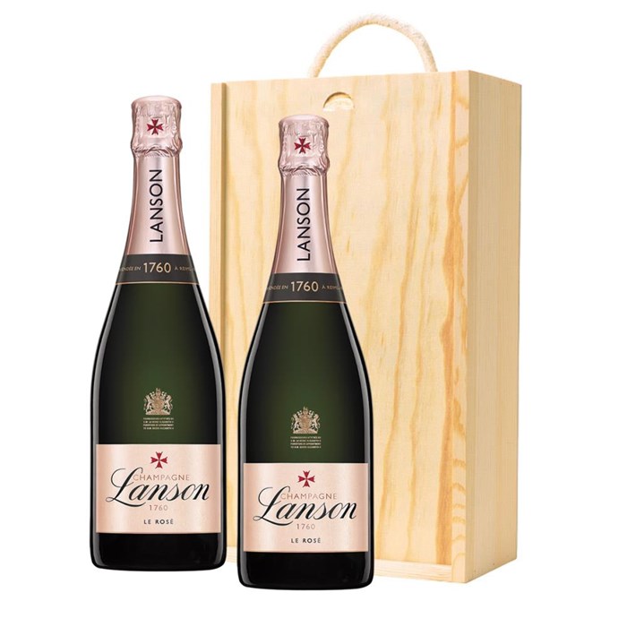 View Lanson Le Rose Champagne 75cl Twin Pine Wooden Gift Box (2x75cl)