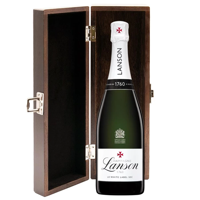 View Lanson Le White Label Sec Champagne 75cl in Luxury Elm Wood  Gift Box