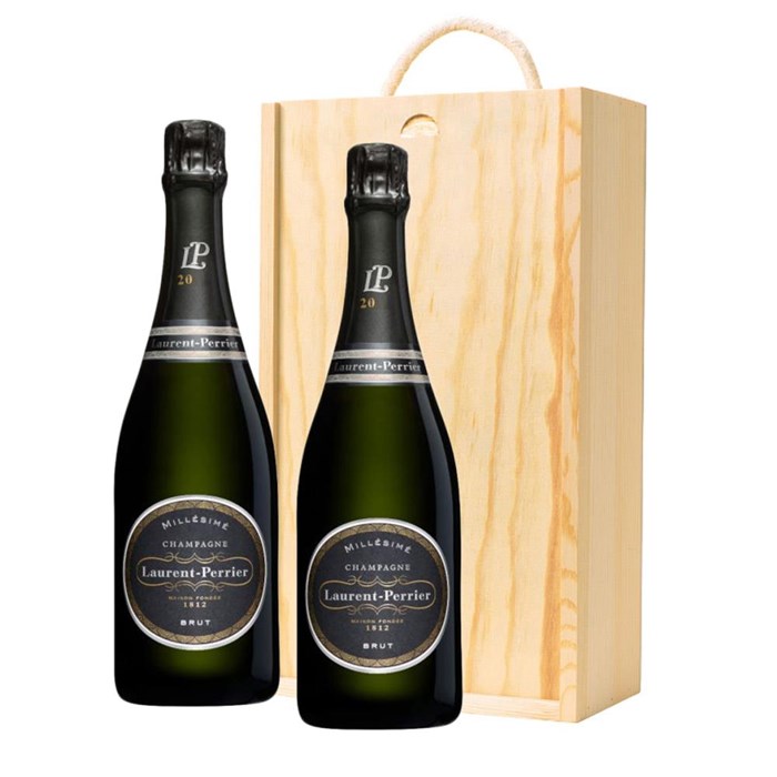 View Laurent Perrier Brut Vintage 2012 Champagne 75cl Twin Pine Wooden Gift Box (2x75cl)