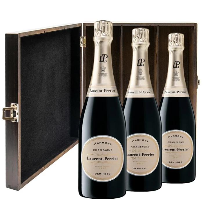 View Laurent Perrier Demi-Sec Champagne 75cl Three Bottle Luxury Elm Wood Gift Box
