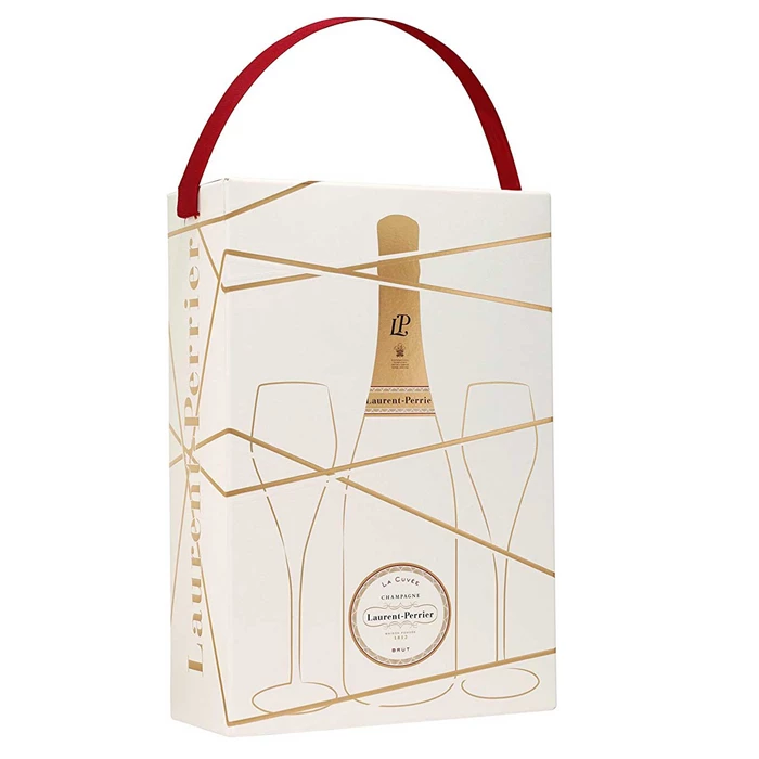 View Laurent Perrier La Cuvee Brut Champagne and 2 Branded Flutes Gift boxed