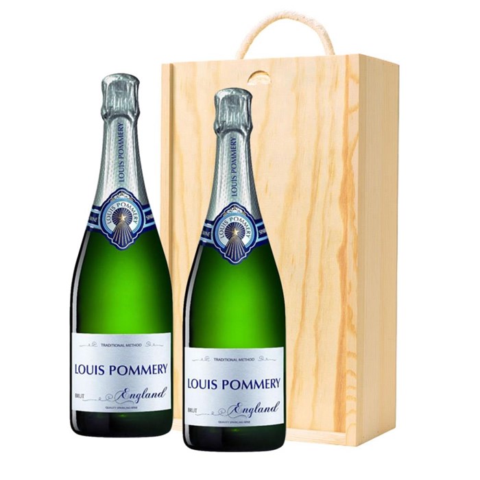 View Louis Pommery 75cl Brut England Twin Pine Wooden Gift Box (2x75cl)