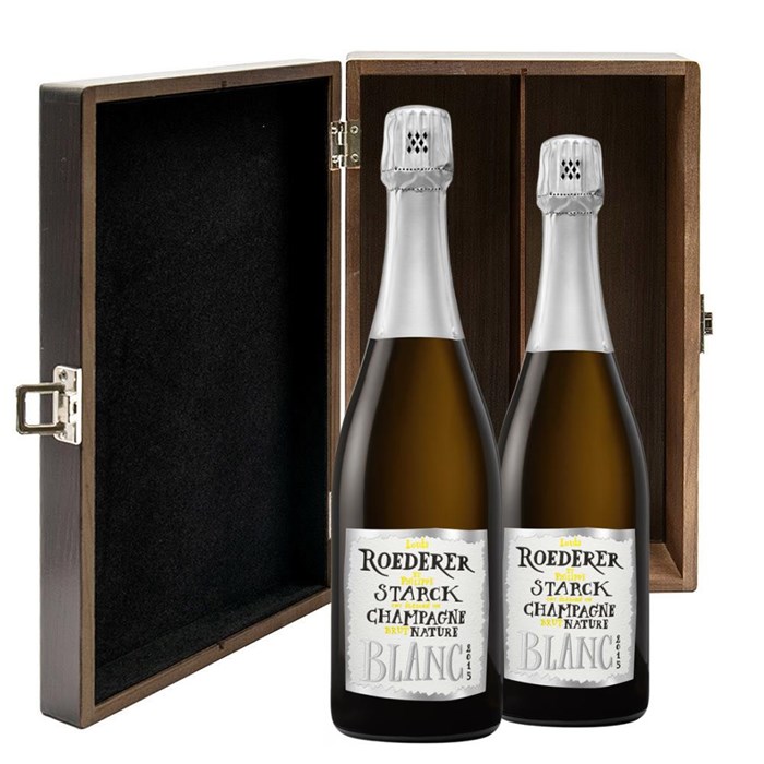 View Louis Roederer Brut Nature Champagne 75cl Twin Luxury Elm Wood Gift Box (2x75cl)
