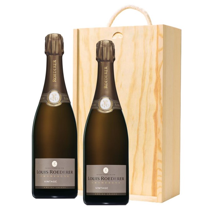 View Louis Roederer Brut Vintage 2015 Champagne 75cl Twin Pine Wooden Gift Box (2x75cl)