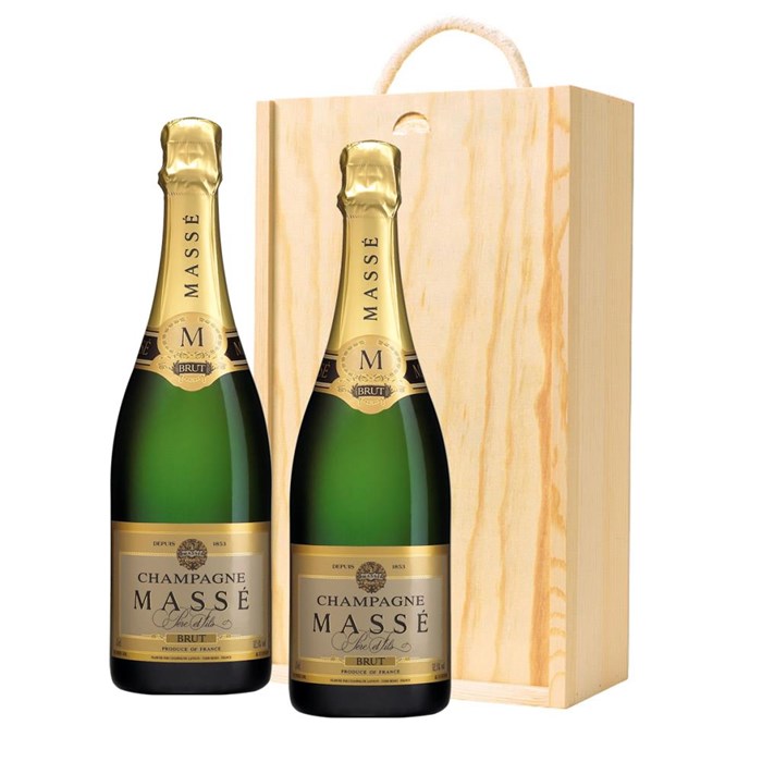 View Masse Brut Champagne 75cl Twin Pine Wooden Gift Box (2x75cl)