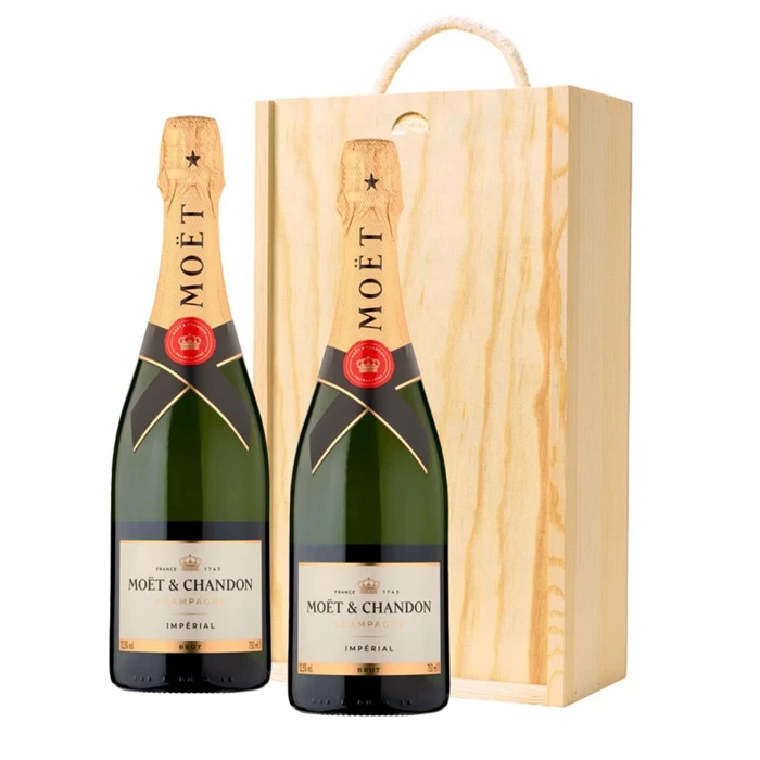 View Moet And Chandon Brut Champagne 75cl Twin Pine Wooden Gift Box (2x75cl)