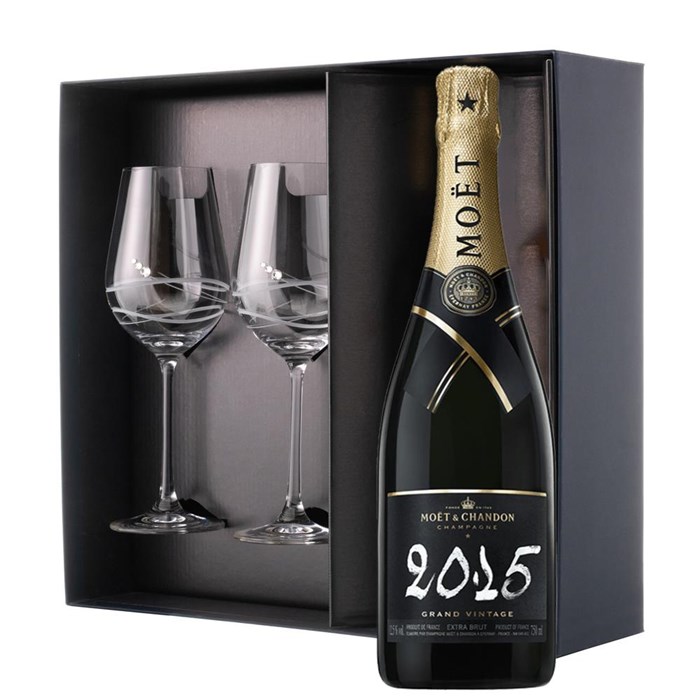 View Moet And Chandon Brut Vintage 2013-15 Champagne 75cl And Venezia Glasses Gift Box Set