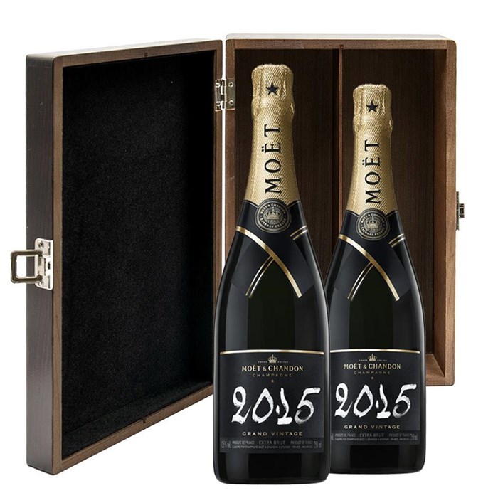 View Moet And Chandon Brut Vintage 2013-15 Champagne 75cl Twin Luxury Elm Wood Gift Box (2x75cl)