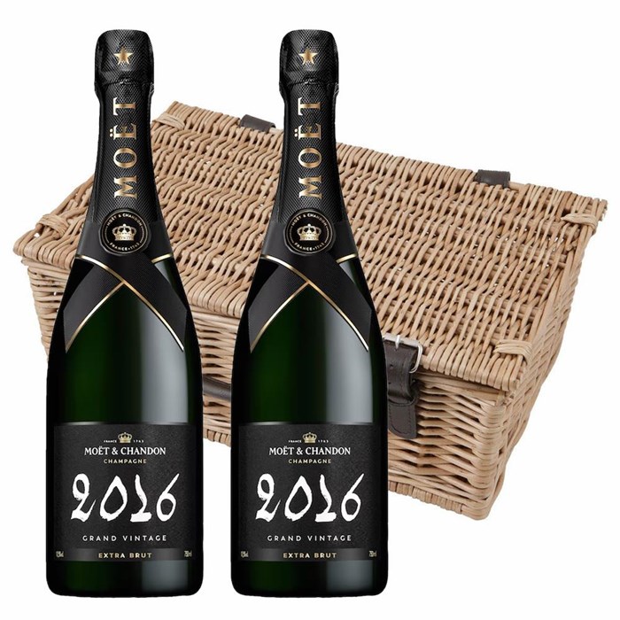 View Moet And Chandon Grand Vintage 2016 Extra Brut Champagne 75cl Twin Hamper (2x75cl)