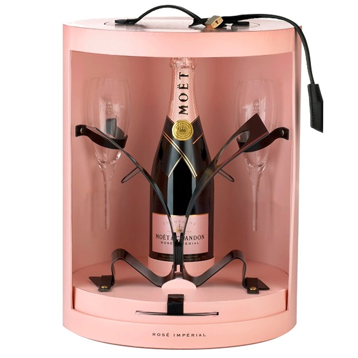 View Moet Rose Unfurl Tie Stand & Glass Set 75cl