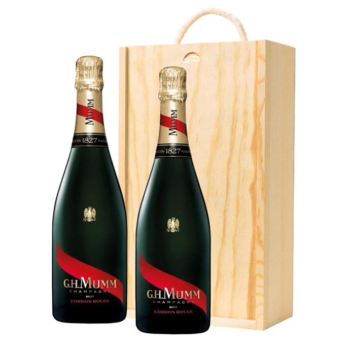View Mumm Cordon Rouge 75cl Twin Pine Wooden Gift Box (2x75cl)