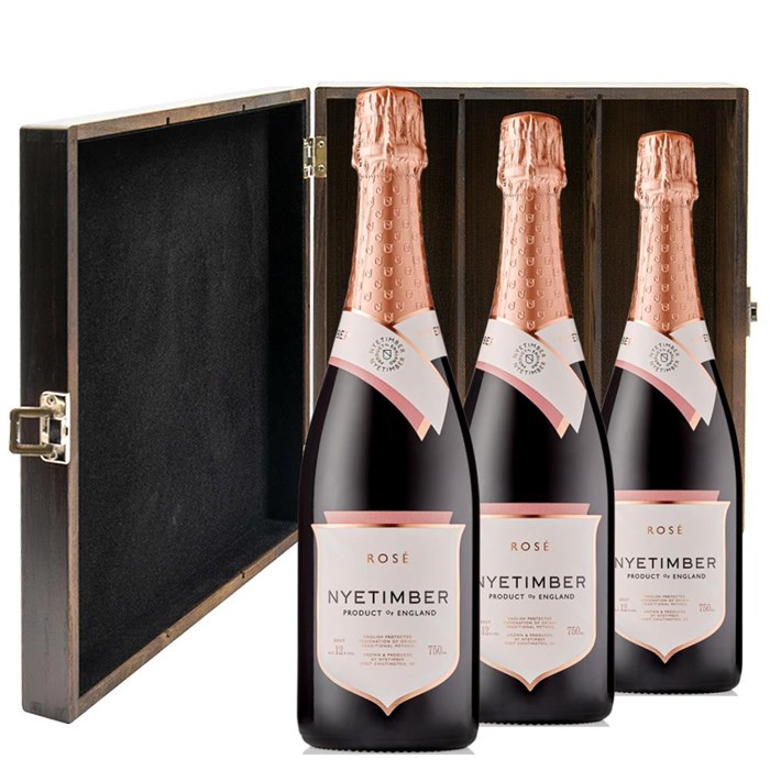 View Nyetimber Rose English Sparkling Wine 75cl Three Bottle Luxury Elm Wood Gift Box