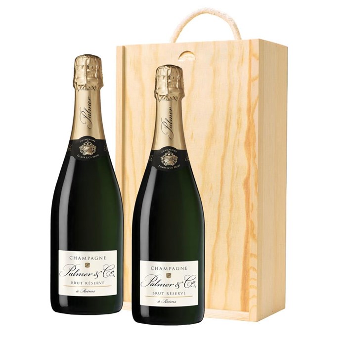 View Palmer & Co Brut Reserve Champagne 75cl Twin Pine Wooden Gift Box (2x75cl)