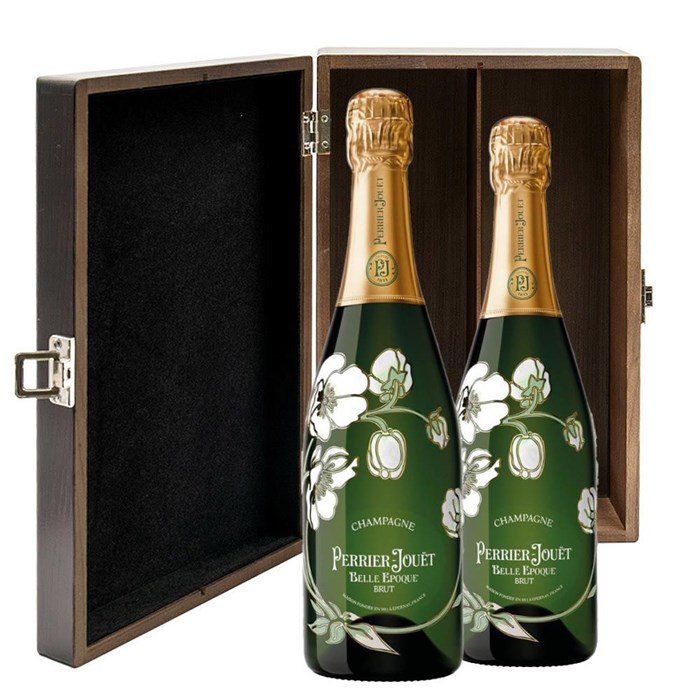 View Perrier Jouet Belle Epoque Brut 2014 Champagne 75cl Twin Luxury Elm Wood Gift Box (2x75cl)