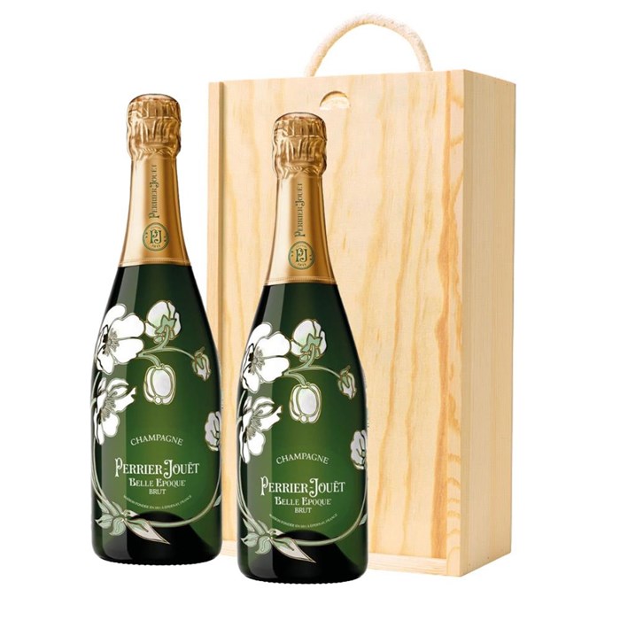 View Perrier Jouet Belle Epoque Brut 2014 Champagne 75cl Twin Pine Wooden Gift Box (2x75cl)
