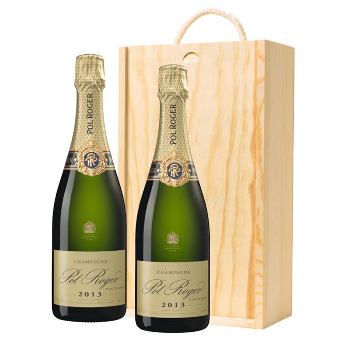 View Pol Roger Blanc de Blancs 2015 Vintage Twin Pine Wooden Gift Box (2x75cl)