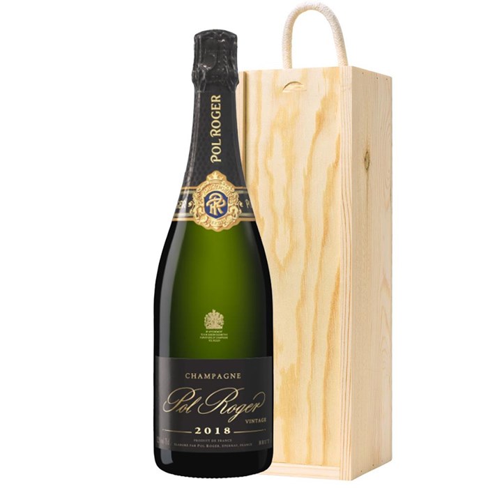 View Pol Roger Brut 2018 Vintage Champagne 75cl In Pine Gift Box