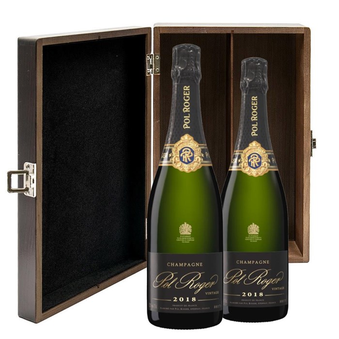 View Pol Roger Brut 2018 Vintage Champagne 75cl Twin Luxury Elm Wood Gift Box (2x75cl)
