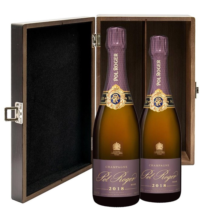 View Pol Roger Rose 2018 Vintage Champagne 75cl Twin Luxury Elm Wood Gift Box (2x75cl)