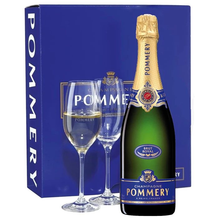 View Pommery Brut Royal Champagne Gift Pack With 2 Flutes 75cl