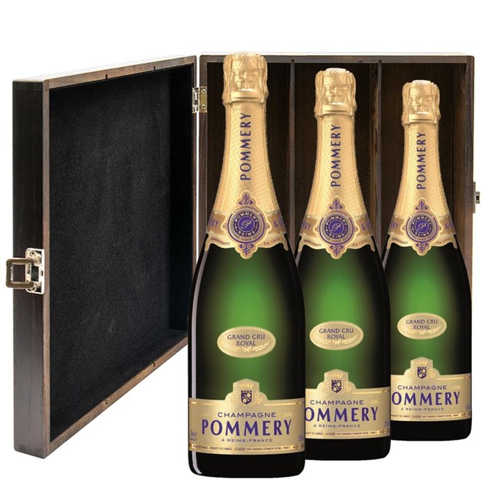 View Pommery Grand Cru Vintage 2009 Champagne 75cl Three Bottle Luxury Elm Wood Gift Box