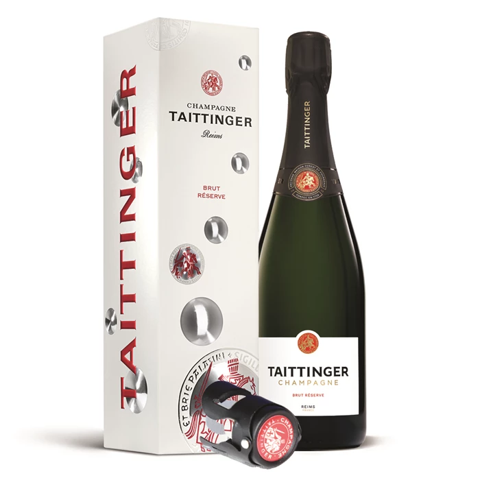 View Taittinger Brut 75cl Champagne & Bottle Stopper Gift Box Set