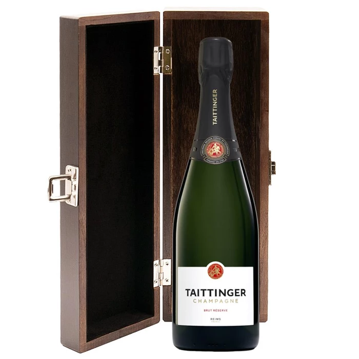 View Taittinger Brut Reserve Champagne 75cl in Luxury Elm Wood  Gift Box