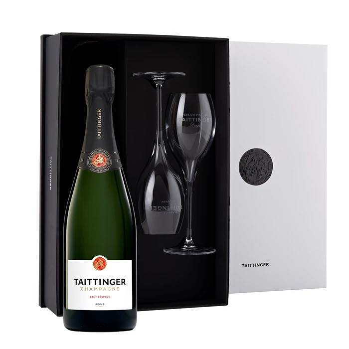View Taittinger Brut Reserve Champagne & 2 Flute Gift Set 75cl