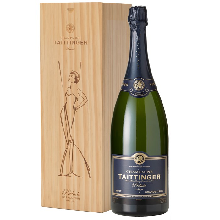 View Magnum of Taittinger Prelude Grands Crus 150cl in Limited Edition Grace Kelly Wooden Box
