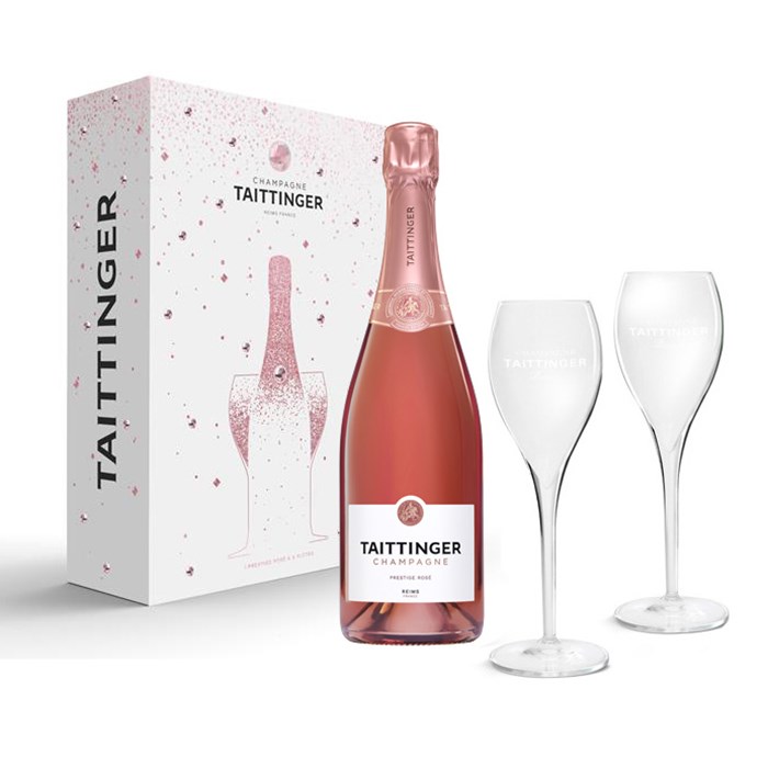 View Taittinger Prestige Rose Champagne & Twin Flutes Gift Set 75cl